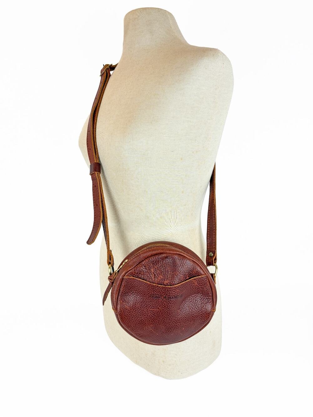 Portland Leather Round Canteen Crossbody Bag Nutmeg Brown Pebbled Leather Purse